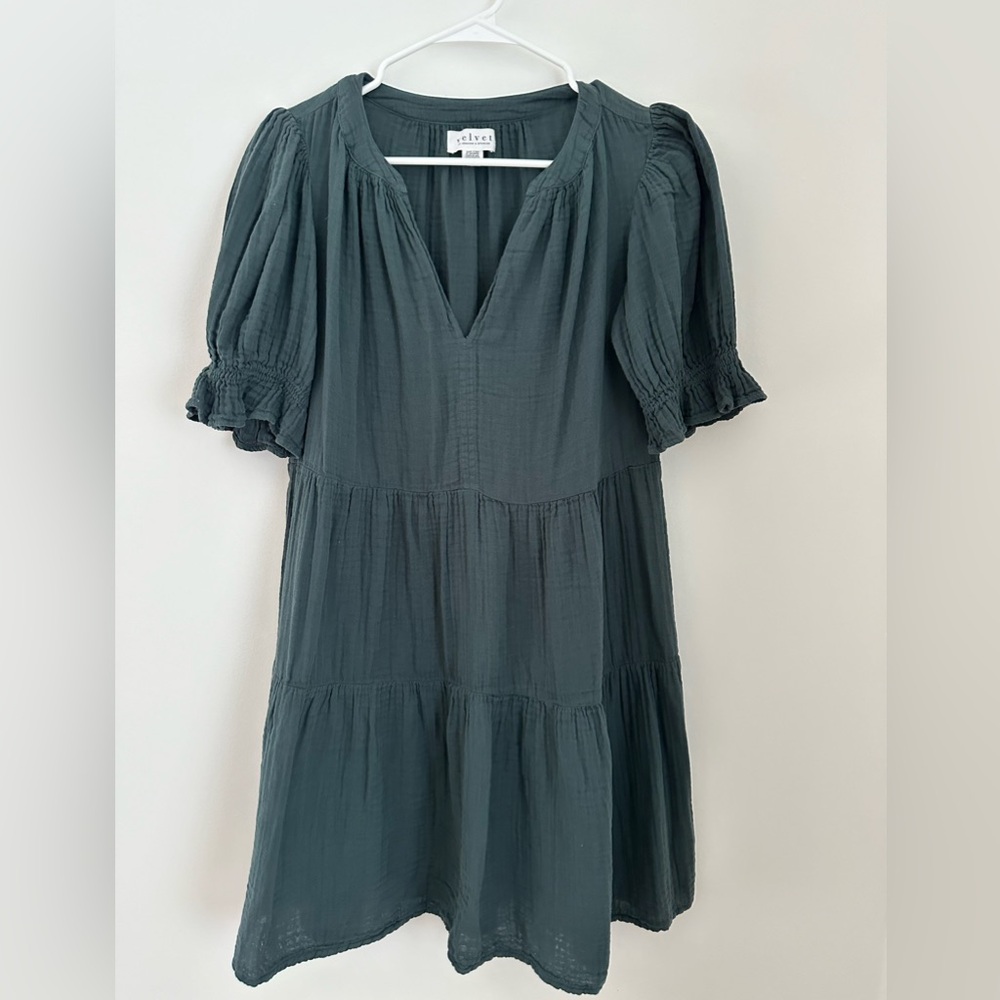 Velvet teal tiered dress